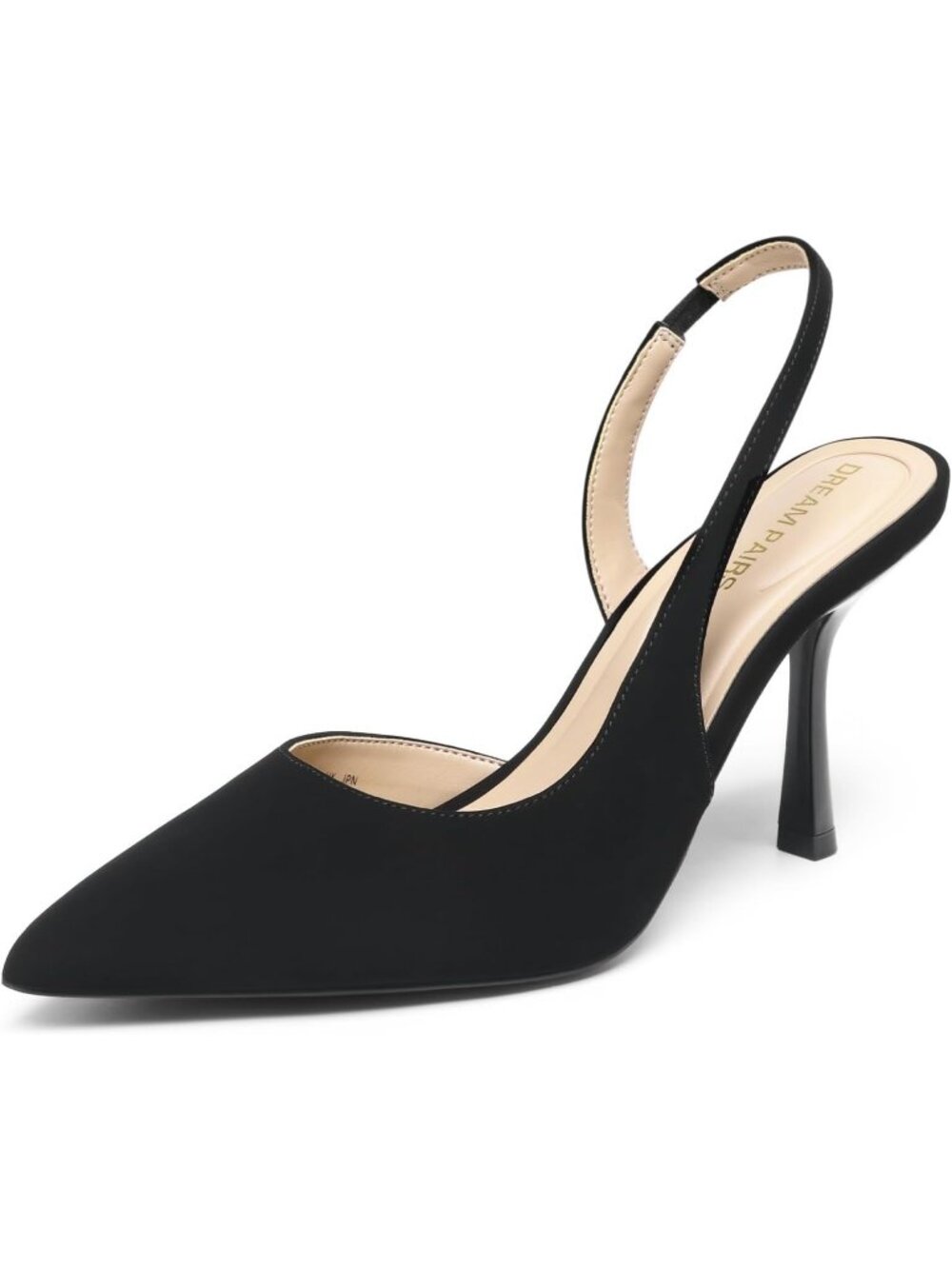 Women's Black-Nubuck Slingback Kitten Heel Pointed Toe Pumps Comfortable Shoes
